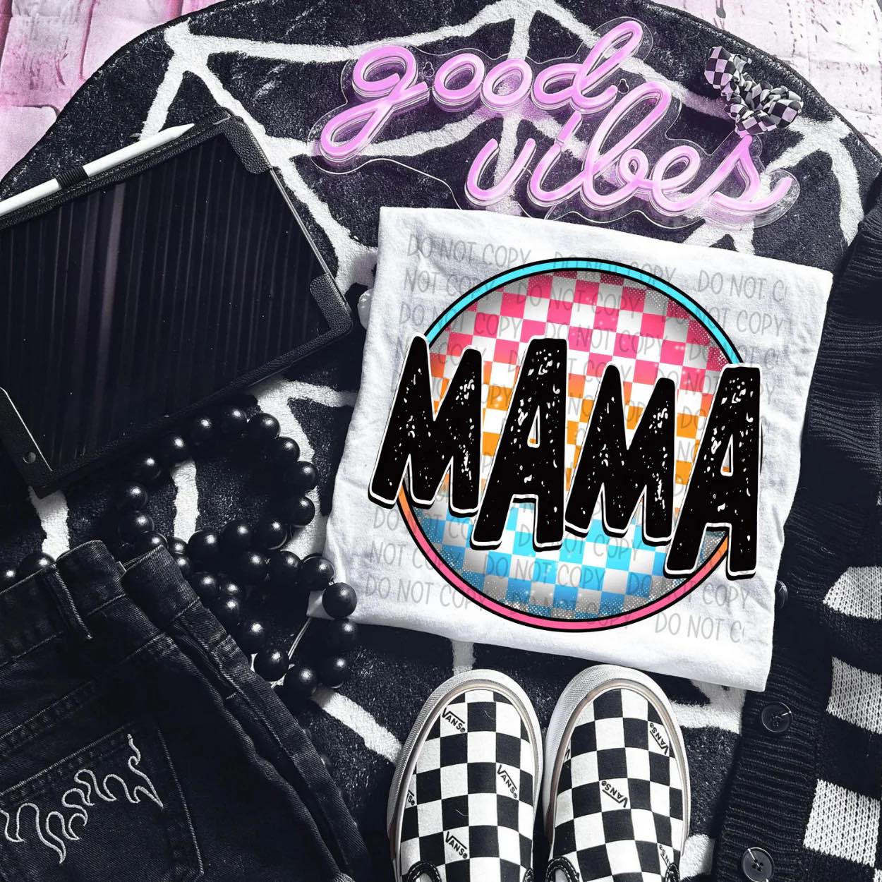 Checkered Mama- Pink