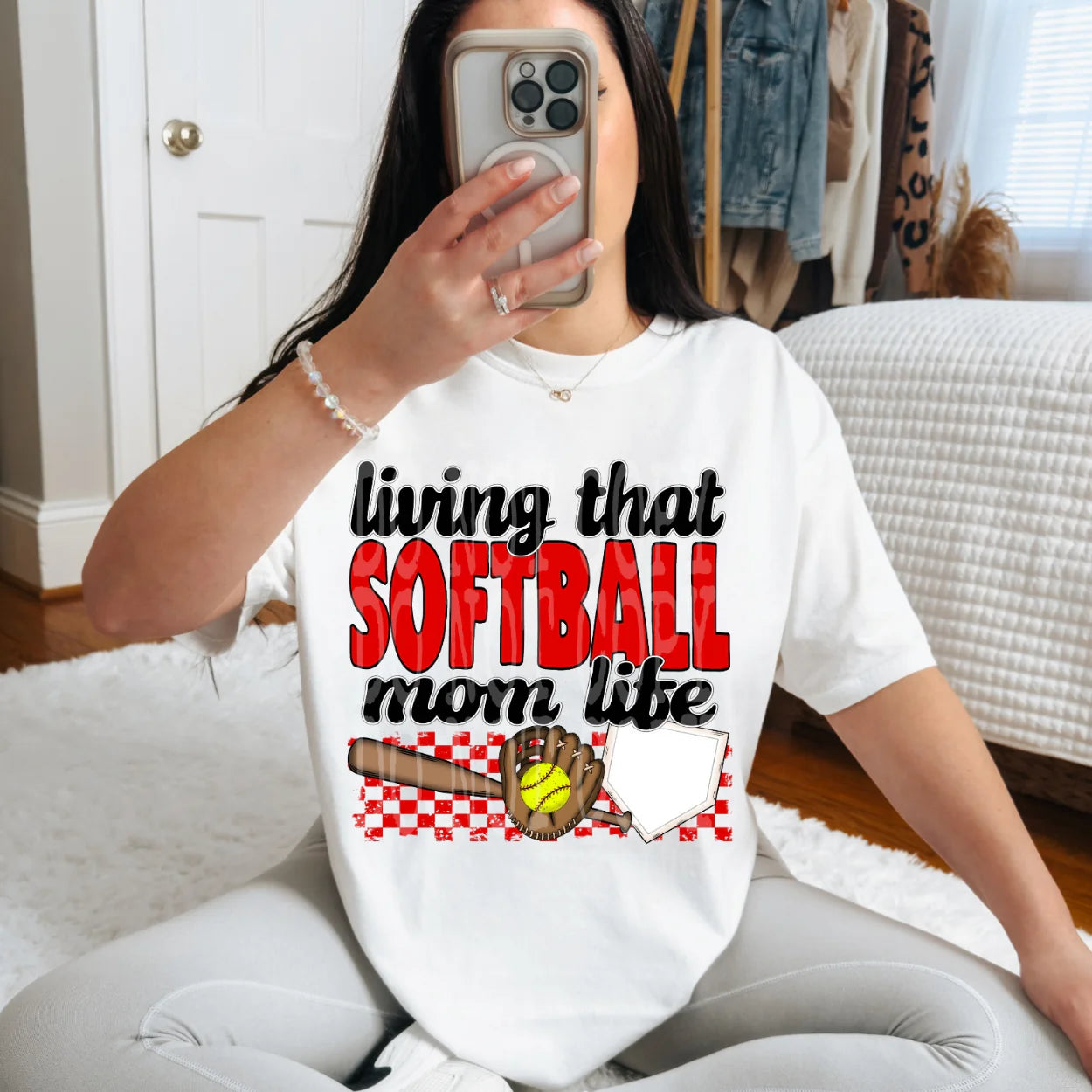 Softball Mom Life- Red