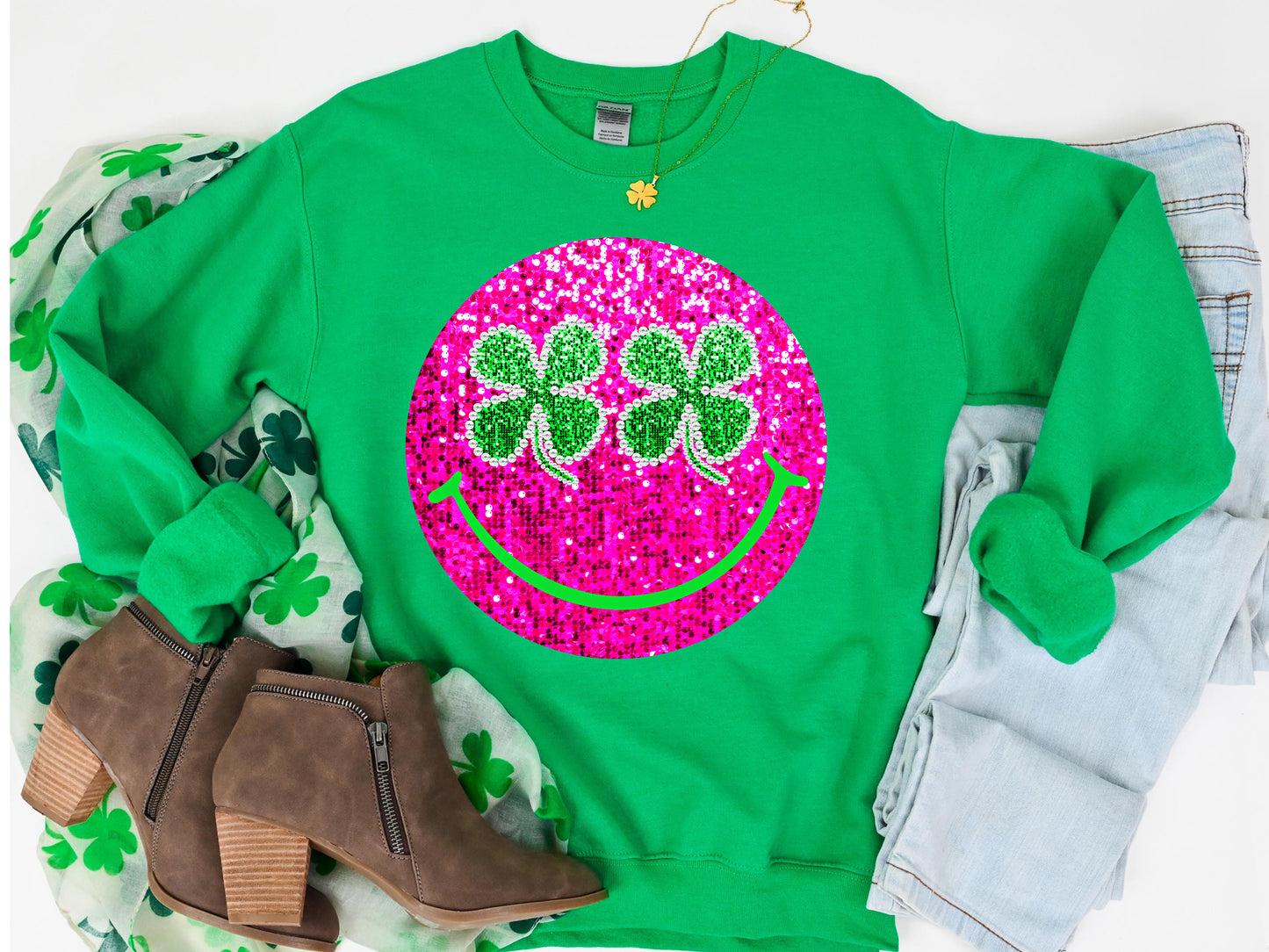 Pink Sequin Clover Smiley