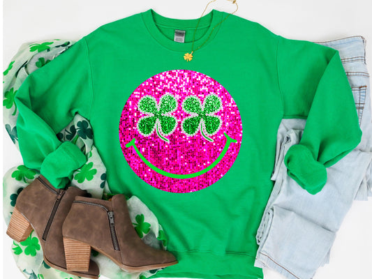 Pink Sequin Clover Smiley